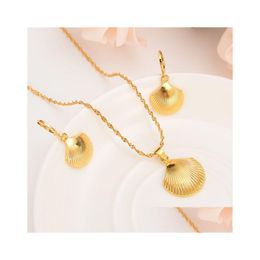 Earrings & Necklace Africa 24 K Solid Gold Gf Cute Shell Trendy Women Men Jewellery Charm Pendant Chain Animal Lucky Sets Drop Dhgarden Dhlbf