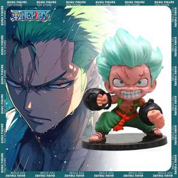 Action Toy Figures ONE piece Figures Roronoa Zoro Anime Figure Q Version Zoro Figures 16cm Gk Figurine Pvc Statue Model Doll Collect Kids Toy Gifts G240529
