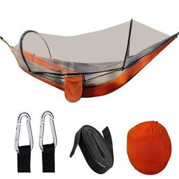 Hammocks Automatic and quick opening of mosquito net hammock outdoor camping pole swing anti roll nylon rocking chair 260x140cm H240530 GPPK