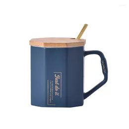 Mugs HF Creative Nordic Octagon Ceramic Cup With Lid Spoon Simple Mug Office Coffee Gift Custom Logo