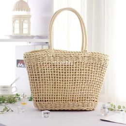 Large capacity tote bag handbag, rural style shopping bag beach trend Japanese and Korean Instagram style women's hollowed out woven bag