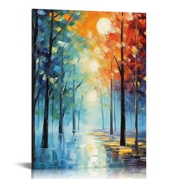 - Colorful Pallet Knife Painting Artwork Print on Canvas for Wall Decor, Forest Wall Art Path After Rain Painting Park Landscape Colorful Wall Art Set Abstract Pictures