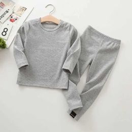 Pajamas 2pcs Children Pajamas Sets Autumn Solid Color Cotton Clothes Suits T-shirts and Pants Boys and Girls Outfits Y240530