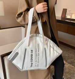 Fashion mask bags women 2022 new tot large capacity shoulder canvas bag environmental protection portable shopping bag8099169