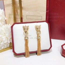 Back Tassels Earrings for Women: 18K Gold Plated, Grandmother Emerald Diamond, Classic Style, European Size, with Box (001)