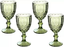 10oz vinglasögon färgade glasbägare med stam 300 ml vintage mönster präglat romantisk dricksvaror för festbröllop