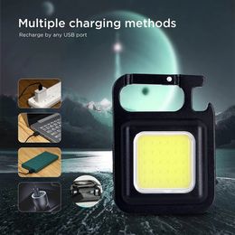 LED multifunktionell ficklampa Key Chain Cob LED Mini Emergency Light Waterproof and Portable Rechargeble för jogging camping utomhus stark ljus ficklampa