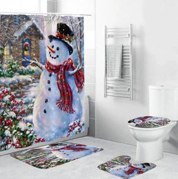 Shower Curtains Cartoon Moon Bright Old Man Christmas Tree Curtain 3D Digital Printing Waterproof Bathroom 4 Pieces