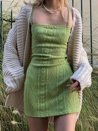 Casual Dresses Women Dress Summer Fashion Elegant Streetwear Strap Mini 2024 Solid Green Knit Stretch Slim Office Lady
