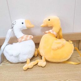 Plush Backpacks 30cm duck plush backpack cartoon cute yellow and white duck plush toy soft filled animal shoulder bag for children and girls birthday gift S2453