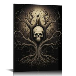 Skeleton Tree Halloween Canvas Wall Art Contemporary Simple Life Canvas Painting Pictures for Home Bedroom Decor for Living Room Bathroom Decor