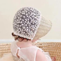 Berets Summer Cute Girl Princess Hat With Bow Lace Flower Hollow Baby Sun Shade Cap Solid Color Straw Brim Bucket Hats