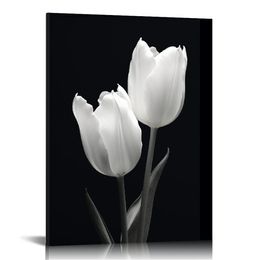 Tulip Lily Floral Wall Art Black and White Flower Wall Decor Tulip Wall Art Calla Lily Oil Paintings Botanical Prints for bedroom