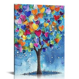 Tree Wall Art Abstract Colourful Blooming Tree Painting Framed Canvas Artwork Living Room Bedroom Home Wall Decor