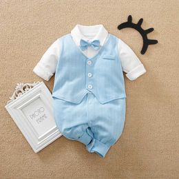 Rompers Baby Boys Gentleman bow tie Cotton Clothing Spring and Autumn Children One-Piece long sleeves Jacket 0-2 years old Rompers Y240530RS91