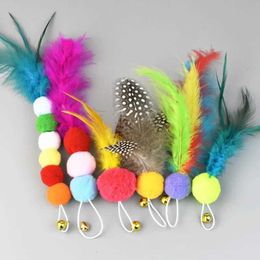 0O75 Cat Toys Rainbow Ball Toy Bar Stick Replacement Head Feather Accessories Bell Kitten Play Interactive Pet Supplies d240530