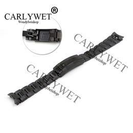 CARLYWET 20mm Black Stainless Steel Solid Curved End Screw Links New Style Glide Lock Clasp Steel Watch Band Bracelet Strap 255D