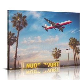 Los Angeles in-N-Out Burger Aeroplane and Palm Tree Canvas Poster Wall Art Decor Print Picture Paintings for Living Room Bedroom Decoration