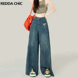 Women's Jeans REDDACHiC Casual Wide Leg Pants For Women Ripped Y2k 90s Retro Skater Baggy Frayed Destroyed High Rise Trousers Streetwear