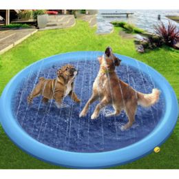 100cm Blue Pet Sprinkler Pad Play Cooling Mat Swimming Pool Inflatable Children Water Spray Tub Summer Garden Cool Dog Bathtub