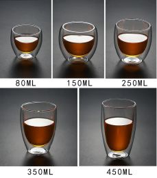 Double Wall Glass Coffee Glass Transparent Tea Cup Set Glass Coffee Cup Set Gift Household Drinkware 150/250/350/450/ml