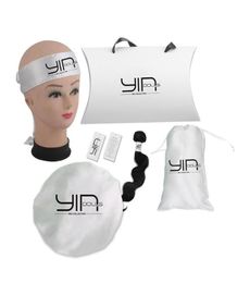 Custom Human Virgin hair extensions bundles silk wrapping head band hair packaging wrap stickers paper hang tag satin bag bonnet311666915