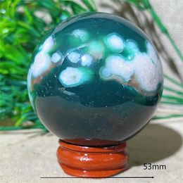 Crystal Green Flower Agate Sakura Jasper Sphere Ball Natural Gemstones Geode Garden Minerals Spiritual Home Decoration+Stand