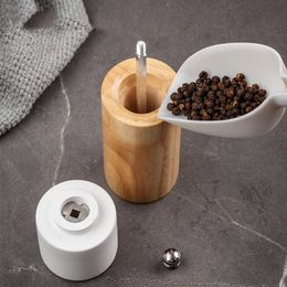 Manual Mills Wooden Salt And Pepper Grinder with Base Multi-Purpose Cruet Kitchen Tool Ceramic Grinder For Kitchen Household