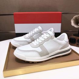Fashion Casual Shoes HERITAGE Tennis Sneakers Italy Men Classic Low Top Elastic Band White Calfskin Splicing Design Lightweight Students Athletic Shoes Box EU 38-44