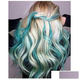 Synthetic Wigs 2021 Fashion 360 Frontal Short Wavy Blonde Ombre Green Colour Brazilian Hair Lace Front Wig For Women Cosplay Drop Deliv Dhbvl