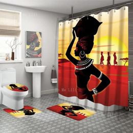 Shower Curtains Girl Curtain Set Non Slip Carpet Toilet Cover And Bath Rug Ancient Egyptian Waterproof
