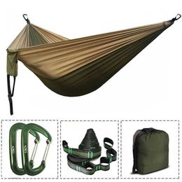 Hammocks Assorted Colour Parachute Nylon HammockOutdoor Camping Double Person Portable Swing Hammock H240530 8BMD
