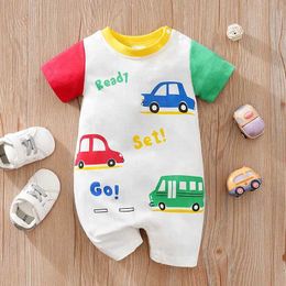 Rompers Newborn Baby boy romper Red and blue car print short sleeve Infant Cotton Clothes Jumpsuit high quality For Toddler Outfits Y2405304EQ5