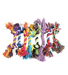 Pets dog Cotton Chews Knot Toys Colourful Durable Braided Bone Rope 18CM Funny dog cat Toys2441184