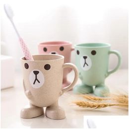 Toothbrush Wheat St Cup Cartoon Cute Bathroom Tumbler Mouthwash Portable Household Travel Holder Drop Delivery Health Beauty Oral Hygi Dhp9Y