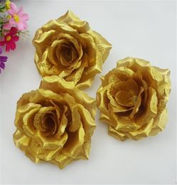 10PCS 10cm Gold Silk Rose Artificial Flower Head Wedding Party Home Christmas DIY Handmade Crafts Simulation Fake Flowers2965139