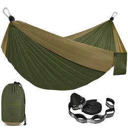 Hammocks Solid Colour Parachute Hammock with straps and upgrade carabiner Camping Survival travel Double Person outdoor furniture H240530