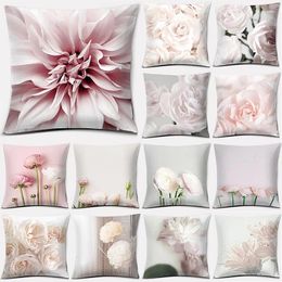 Pillow 45x45cm Romantic Pink Flowers Prints Pillowcase Gift Home Wedding Decoration Sofa Bed Lumbar Cover Nordic Case