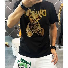 Mens Casual T-shirt Sequin Bear Design Mercerized Cotton High Quality Male Tees Summer New Trend Large Versatile Man Clothing High Quality Light Luxury