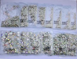 SS3SS50 Crystal AB Flat Back Rhinestone 3D Glass nail Decoration mixed size Nails Stones Accessories8340263