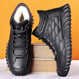 Boots Winter Leather Snow Men Lace Up Comfort Fur Cotton Shoes Male Waterproof Plush Keep Warm Sneakers Man Outdoor Ankle