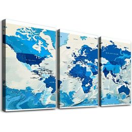 Большая одна панель карта мира пейзаж Canvas Wall Art Art Современная синяя карта абстрактные картины картины для гостиной спальни домашние украшения 12''x16'''x3 панели