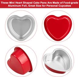 50Pcs Aluminium Foil Cake Pan Heart Shaped Cupcake Cup with Lids Baking Cups Ramekins Desserts Flans for Valentine Wedding Decor