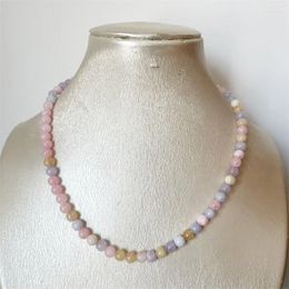 Chains 6MM Morganite Necklace Blue Pink Green Natural Stone Beads Jewellery Health Care Gemstone Protection Choker Healing Yoga Female