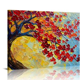 - large size painted Contemporary Art Painting On Canvas 3D Red Tree Paintings Modern Home Decor Wall Art for living room Ready to hang 20x16inch