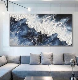Paintings Black Abstract Knife 3d White Wave Pictures Home Decor Wall Art Hand Painted Oil Painting On Canvas Handmade PaintingsPa8565288