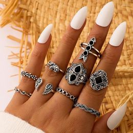 Cluster Rings HuaTang Vintage Silver Color Elephant Set For Women Geometric Wing Crystal Finger Jewelry Anillos 9pcs/set