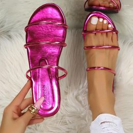 Slippers Golden Sandals Women One Word With Flat Summer Silver Slides Fashion Peep Toe Beach Dress Size 35-42