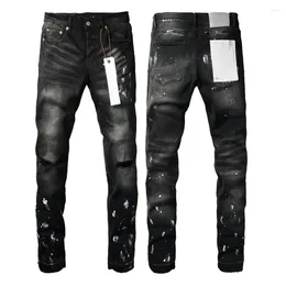 Men's Jeans Fashion Top Quality Purple Men High Street Black Paint Dot Knife Cut Hole Repair Low Rise Skinny Denim Pants 7025