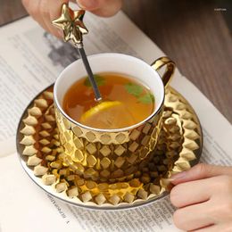 Cups Saucers Luxury Gold Ceramic Coffee Cup Saucer Spoon Set British Tea Mug Snack Dish Creative Porcelain Cafe Espresso